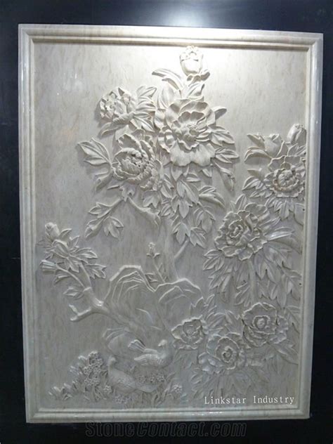 Decorative 3d Natural Stone Wall Art Panel, Beige Marble Relief Etching ...