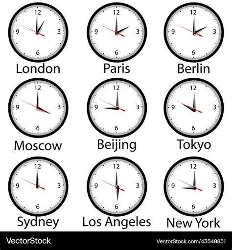 World time zone with wall clocks showing Vector Image