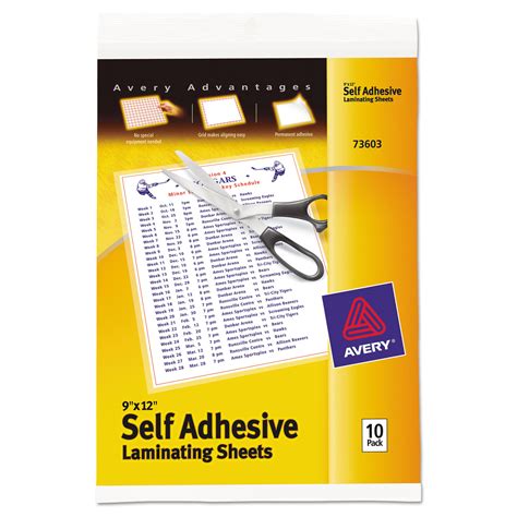 Avery AVE73603 Clear Self-Adhesive Laminating Sheets, 3 mil, 9 x 12, 10 ...