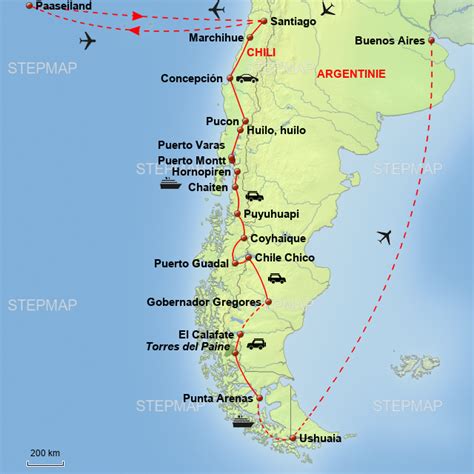 StepMap - carretera austral Constandse Chili, Argentinië - Landkarte für Chile