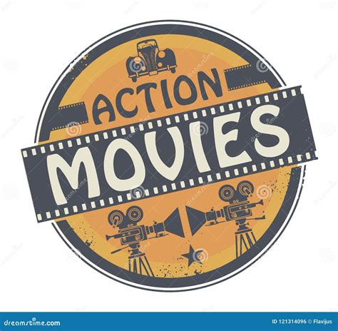 Stamp or Label with Text Action Movies Stock Vector - Illustration of ...