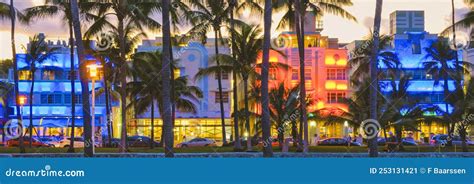 Miami Beach , Colorful Art Deco District at Night Stock Image - Image of city, resort: 253131421