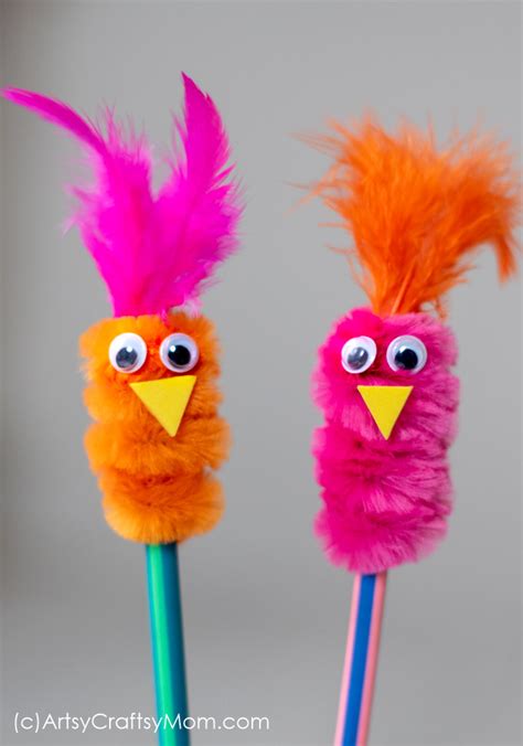 Pipe Cleaner Pencil Topper Bird Craft | Back to School DIY tutorial