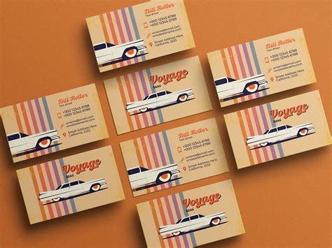 Business card design for taxi service in retro style :: Behance