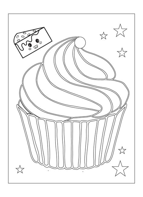 Cute Kawaii Cupcake Coloring Page For Kids 14399631 Vector Art at Vecteezy