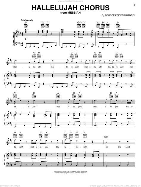 Hallelujah Chorus sheet music for voice, piano or guitar (PDF ...