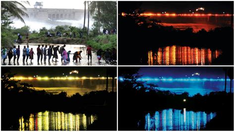 Day 'n' Night views of KRS Dam from downstream canal - Star of Mysore