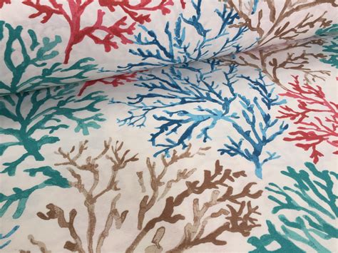 Blue Coral Reef Fabric Curtain Upholstery Cotton Material Sea Teal ...