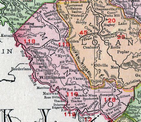 Mingo County, West Virginia, 1911, Map, Williamson, Red Jacket, Thacker ...