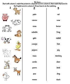 Animals In Spanish Worksheet