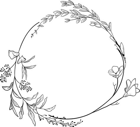 Geometric Vector Floral Wreath. SVG, EPS, PNG. Round, Oval. Hand Drawn Delicate Flowers ...