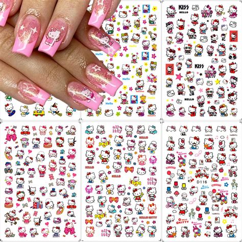 Amazon.com: 6 Sheets Cute Nail Art Stickers Decals Self Adhesive Nail ...