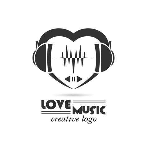 Love music logo. Simple Black Abstract Logotype with Earphone Symbol and Heart Shape 17776076 ...