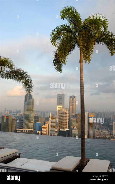 Sands SkyPark infinity swimming pool on the 57th floor of Marina Bay Sands Hotel, Marina Bay ...