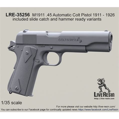 Live Resin 1/35 M1911 .45 Automatic Colt Pistol 1911-1926 with Slide Catch and Hammer Ready ...