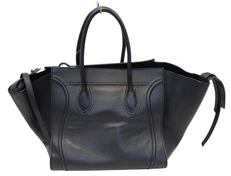 CELINE Black Grained Calfskin Leather Large Phantom Luggage Tote Bag