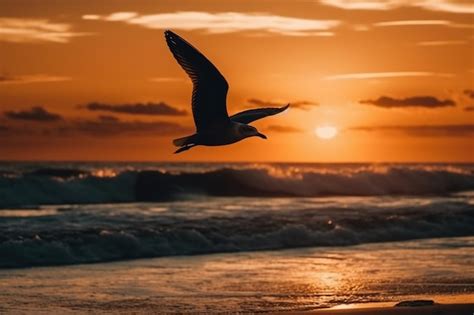 Premium AI Image | A bird flying over the ocean at sunset