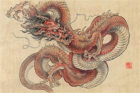 Red Dragon Poster Fine Art Print Oriental original painting | Etsy | Original ink, Fine arts ...