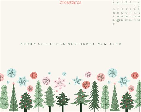 December 2023 - Christmas Trees Desktop Calendar- Free December Wallpaper