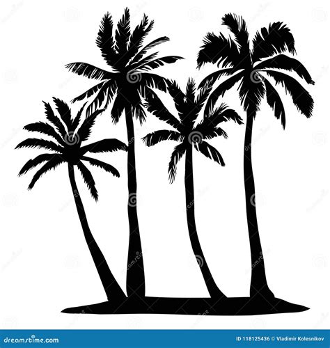 Black Vector Single Palm Tree Silhouette Icon Isolated Stock Vector ...