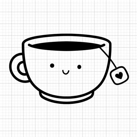 a coffee cup with a smiley face and a heart on the side, drawn in graph paper