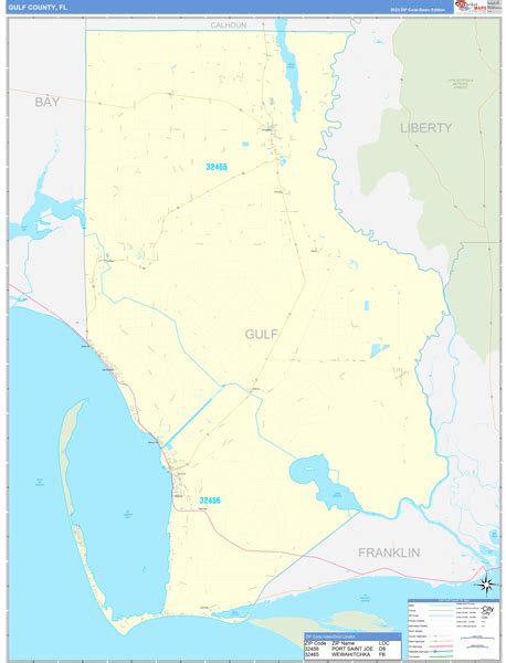 Gulf County, FL Zip Code Wall Map Basic Style by MarketMAPS - MapSales