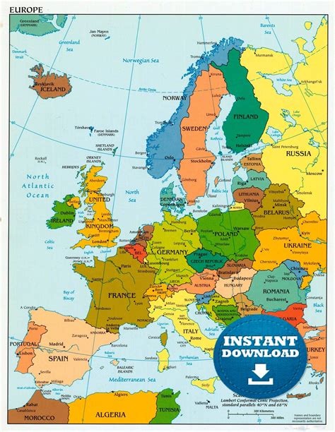 Digital Political Colorful Map of Europe Printable Download | Etsy | Europe map, European map ...