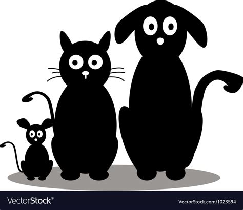 Cat dog and mouse cartoon silhouette Royalty Free Vector