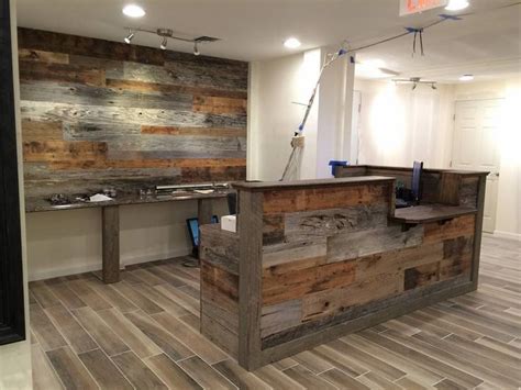 Custom Made Custom Barn Wood Reception Desk | Wood reception desk, Reception desk, Small ...