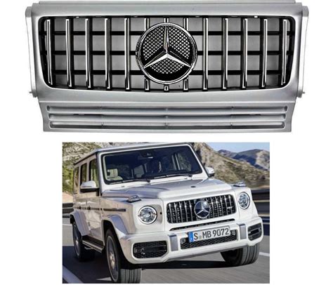 G-WAGON GT STYLE SILVER-CHROME GRILLE WITH CHROME STAR W463 1989-2018 G500 G550 G63 G55 ...