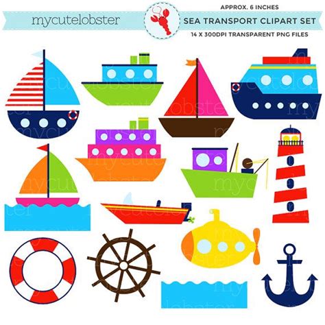 Sea Transport Clipart Set clip art set of boats ocean | Etsy | Clip art, Art set, Digital paper