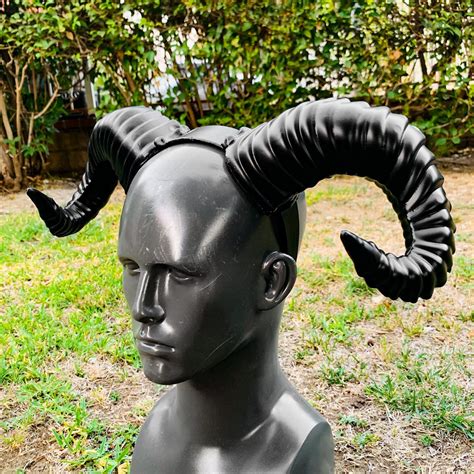 Steampunk Demon Twisted Black Ram Horns Halloween Costume - Etsy