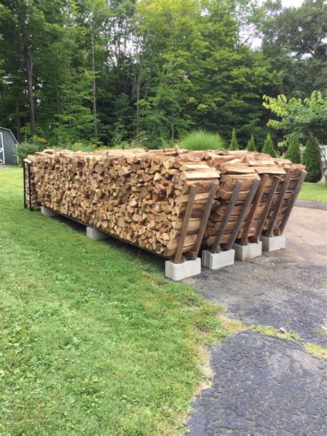 Firewood stacking system using cinder blocks 2x4s - each rack holds 1 cord....total cost per ...