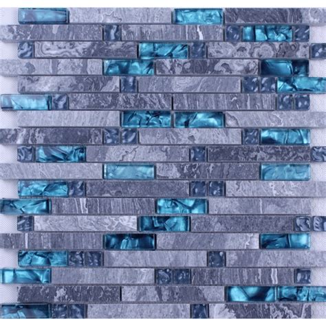 Blue glass stone mosaic wall tiles gray marble tile kitchen backsplash ...