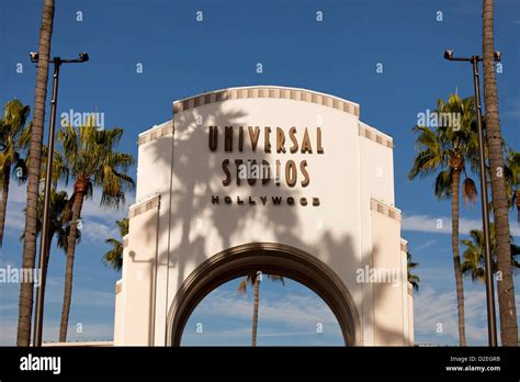 entrance gate to Universal Studios Hollywood, Universal City, Los Angeles, California, United ...