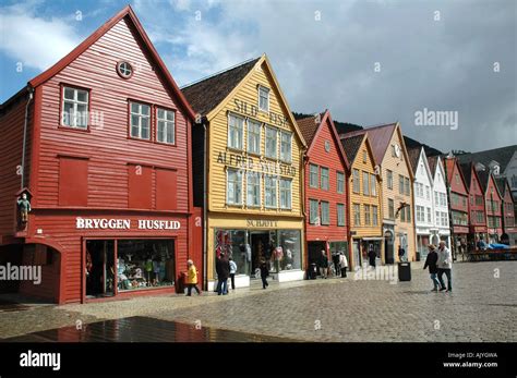 Bryggen shops, Bergen, Norway Stock Photo - Alamy