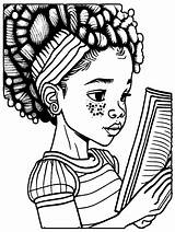 African American Girl Reading Coloring Page · Creative Fabrica sketch template