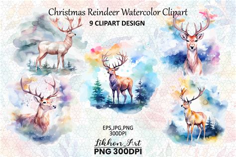 Christmas Reindeer Watercolor Clipart Graphic by likhon_art · Creative ...