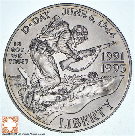 SILVER Uncirculated 1991-1995 World War II D-Day - Commemorative US Silver Dollar - In Original ...