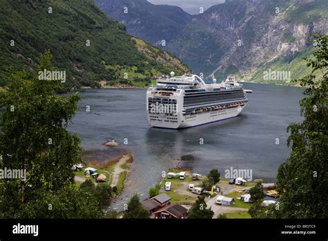 Cruise ship at tender in Geiranger fjord, Norway Stock Photo - Alamy