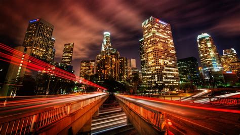 Wallpaper : Los Angeles, traffic, city, night, speed, skyscrapers, HDR ...