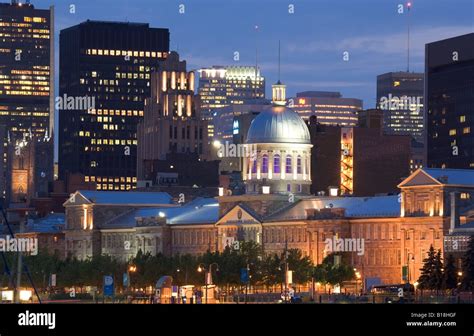 View of towards Bonsecours Market at night from Old Port, Montreal ...