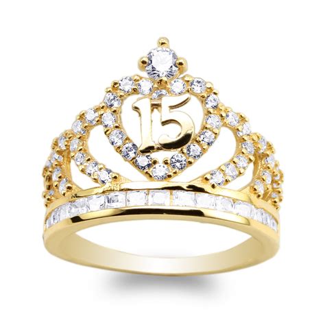 14K Tri Color Gold Sweet 15 Anos Birthday Quinceanera?Princess Crown Tiara Ring Jewellery ...