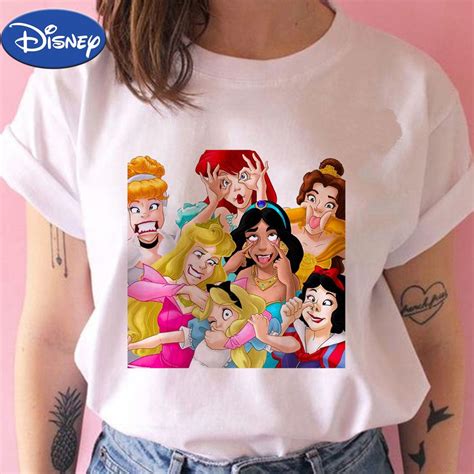 Disney Princess Women T-shirt Cartoon Cute T Shirt Princess Party Funny Series Printed Fashion ...