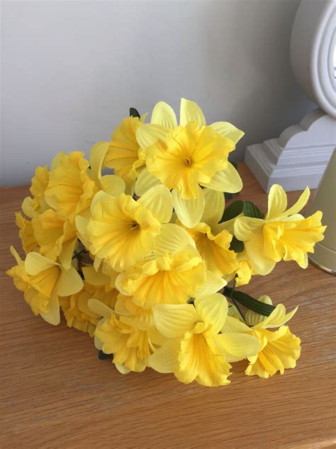 Artificial Silk Flowers X 3 Daffodil Bunches 21 Heads Total | Etsy UK