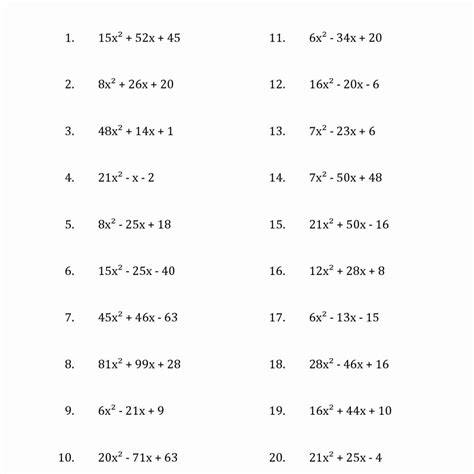 Factoring Polynomials Worksheets