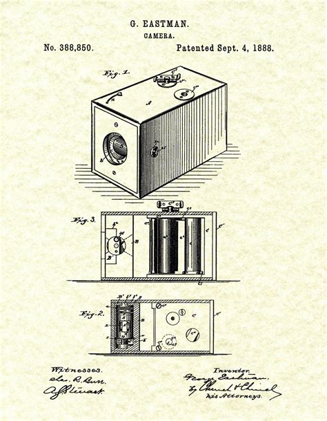 1888 Kodak Box Camera Patent Print, Antique Kodak Camera Poster, George ...