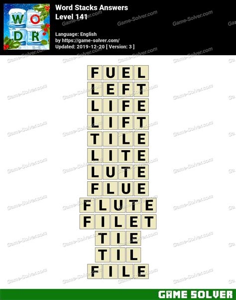 Word Stacks Level 141 Answers - Game Solver