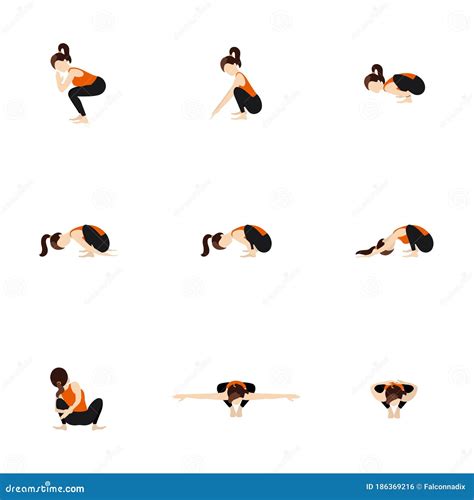 Garland Pose Modifications Yoga Asanas Set Stock Vector - Illustration ...