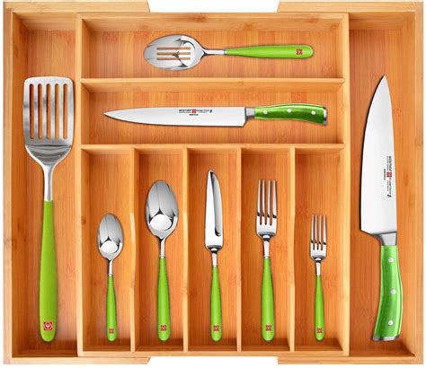 Bamboo Kitchen Drawer Organizer - Expandable Silverware Organizer/Utensil Holder and Cutlery ...